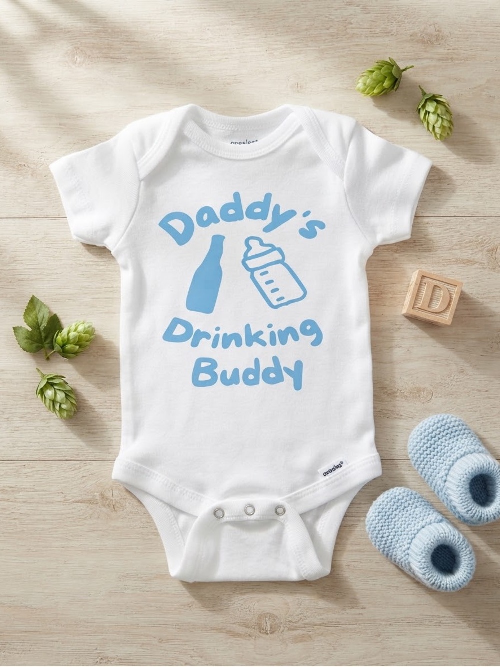 Daddy's Drinking Buddy White Baby One-Piece Bodysuit - Blue Print